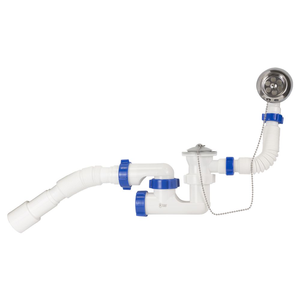 Сифон для ванни з пробкою на ланцюжку і гнучким відведенням Ø40/50мм TAU (9843620)