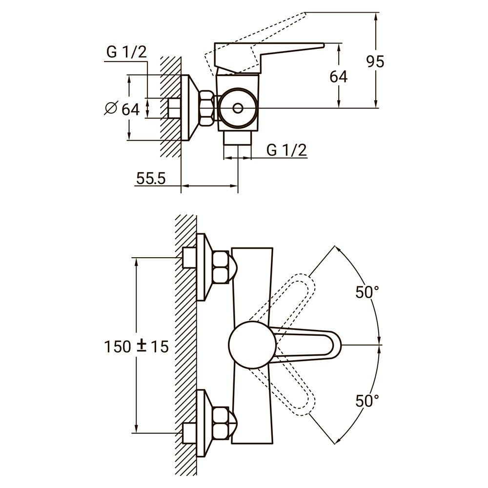 Змішувач HL Ø35 для душу AQUATICA HL-1D130C (9734300)