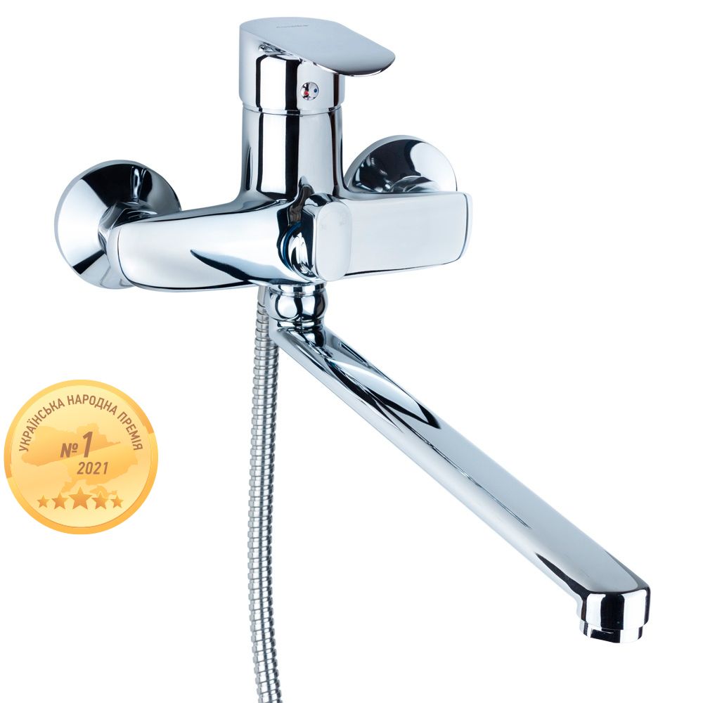 Змішувач KN Ø40 для ванни гусак прямий 350мм дивертор вбудований картріджний AQUATICA KN-2C228C (973