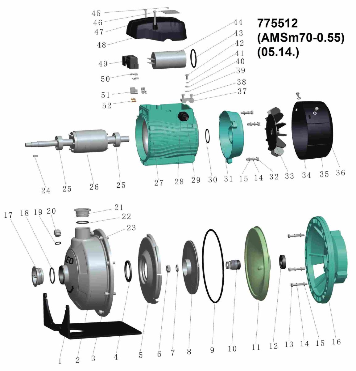 Насос центробежный 0.55кВт Hmax 29.5м Qmax 80л/мин (нерж) LEO 3.0 (AMSm70/0.55) (775512)