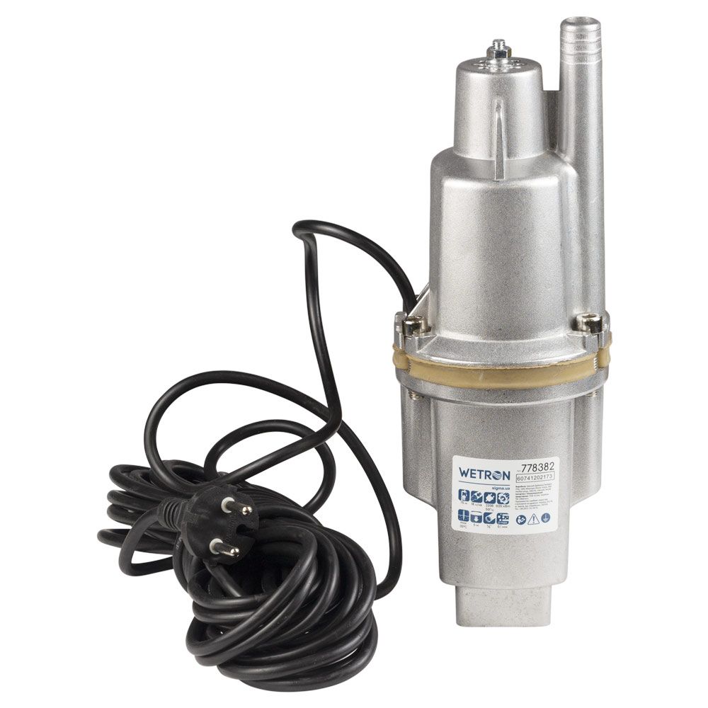 Насос вибрационный 0.25кВт H 75м Q 18л/мин Ø100мм 10м кабеля верхний вход WETRON WVM60 (778382)