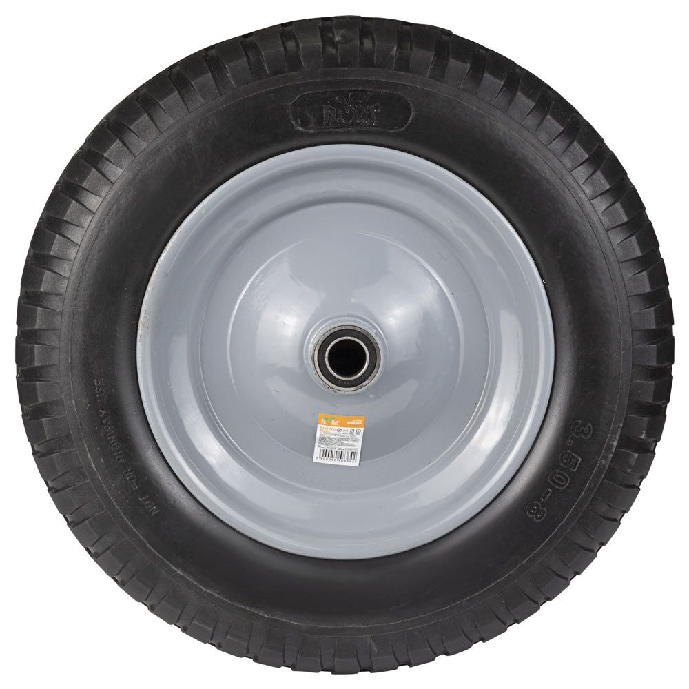 Колесо для тачки безкамерне поліуретанове 14" (3.50-8) 370×80мм вісь Ø16мм довжина 90мм FLORA (50583