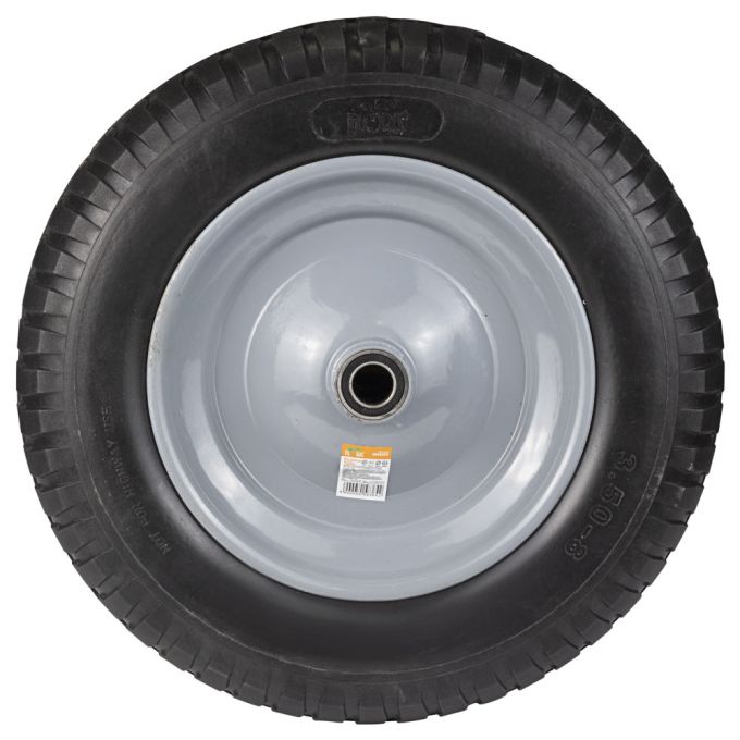 Колесо для тачки безкамерне поліуретанове 14" (3.50-8) 370×80мм вісь Ø16мм довжина 90мм FLORA (50583