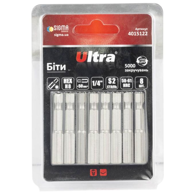 Біти HEX 8×50мм ¼" 8шт S2 (блістер) ULTRA (4015122)
