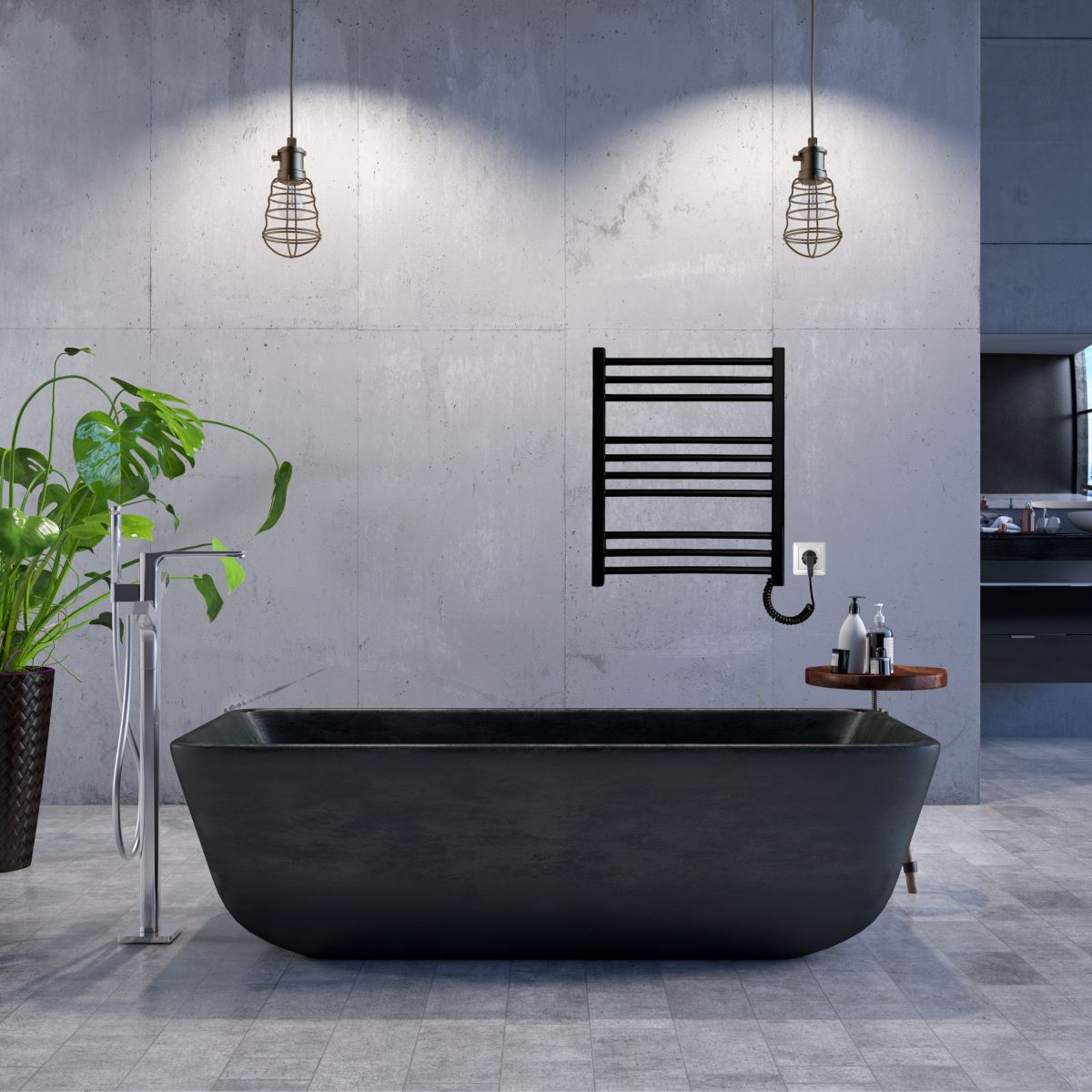 Рушникосушарка електрична Carino ARIANNA з кнопкою Чорний матовий 590*490