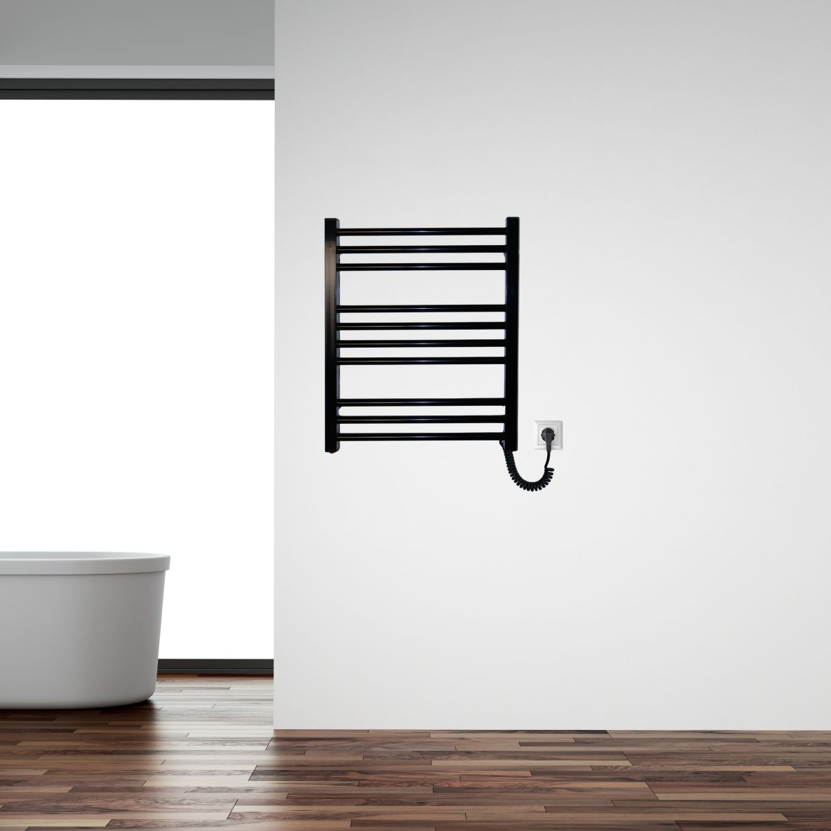 Полотенцесушитель электрический Carino ARIANNA с кнопкой Черный глянец 590*490