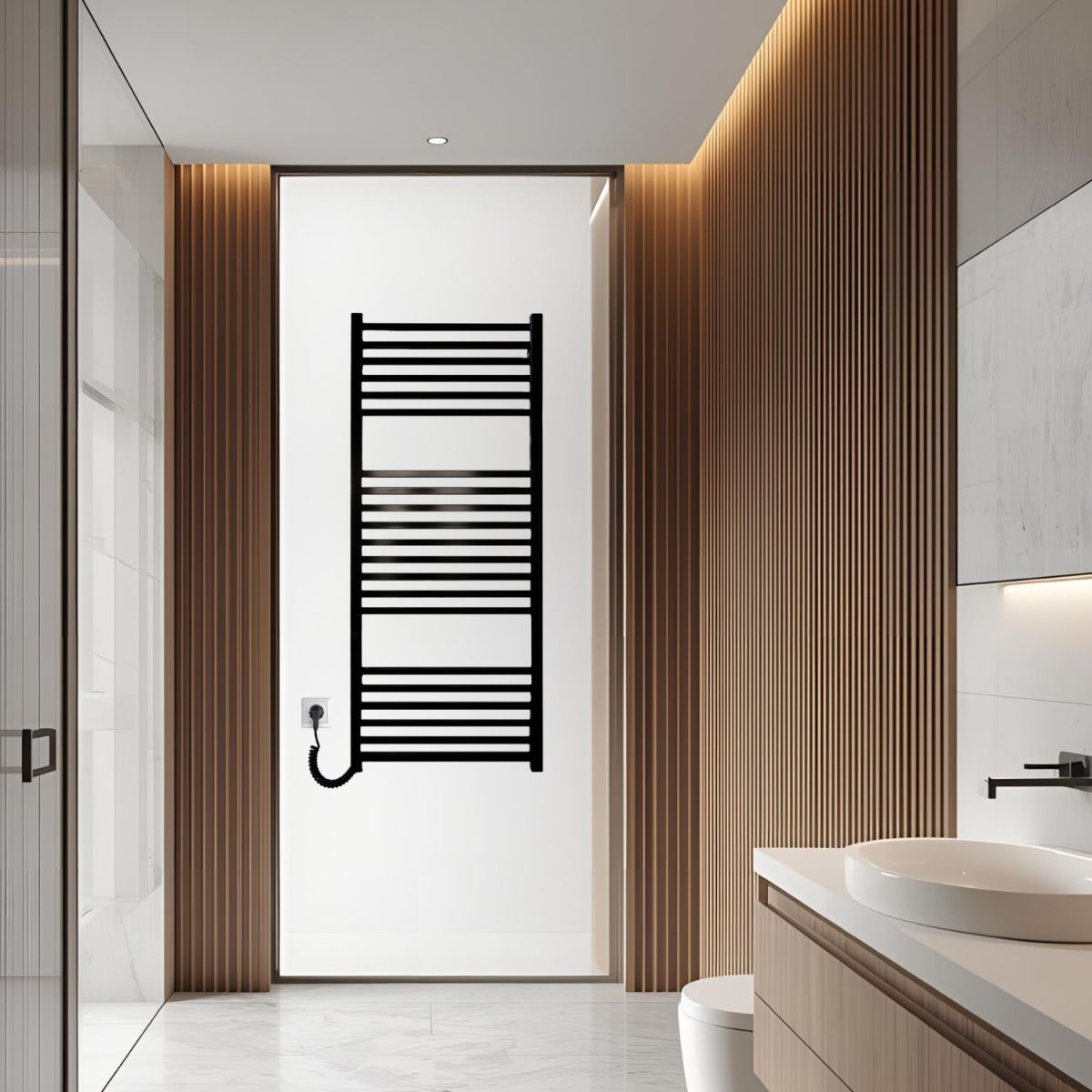 Полотенцесушитель электрический Carino LORENZO с кнопкой Черный глянец 1190*490