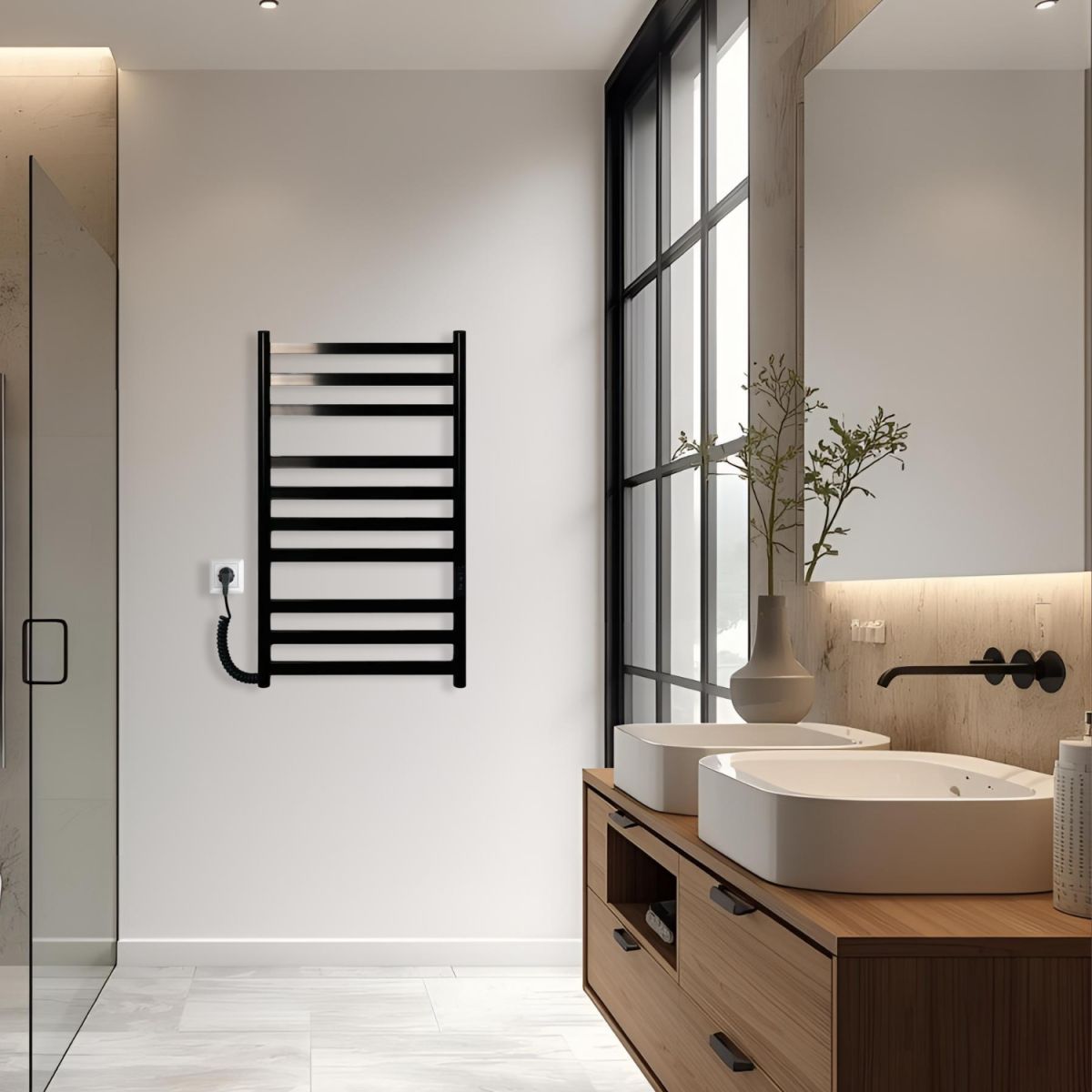 Полотенцесушитель электрический Carino MIA с контроллером Черный глянец 790*490