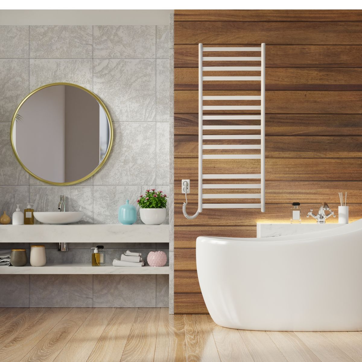 Полотенцесушитель электрический Carino MIA с кнопкой Белый матовый 1190*490