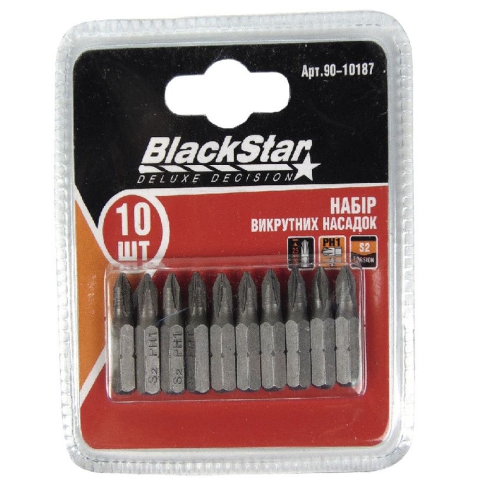 90-10187 Биты Ph1x25 мм, TORSION, S2-сталь, 10шт, 'BlackStar'