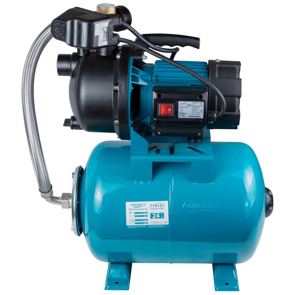 Станція 1.2КВт Hmax 48м Qmax 80л/хв пластик (самовсмоктуючий насос) 24л Україна AquaticaLEO EKJ-1202