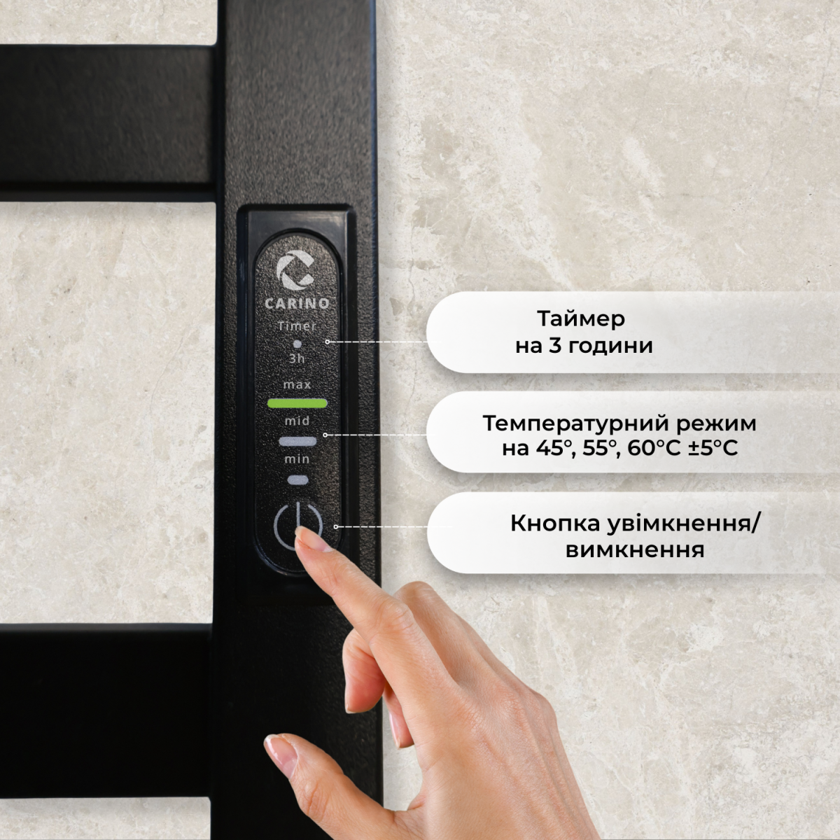 Полотенцесушитель электрический Carino FABIA с контроллером Черный мат 790*370