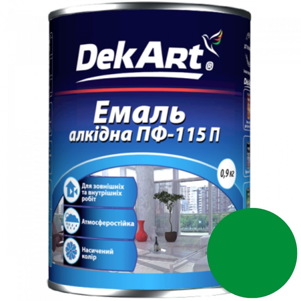 Емаль алкідна ПФ-115П світло-зелена ТМ "DekArt" - 0,9 кг.
