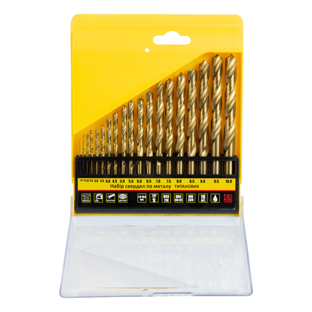 Набір свердел по металу HSS-TIN титанових 19 шт 1.0-10.0мм (пластиковий кейс) SIGMA (1193101)