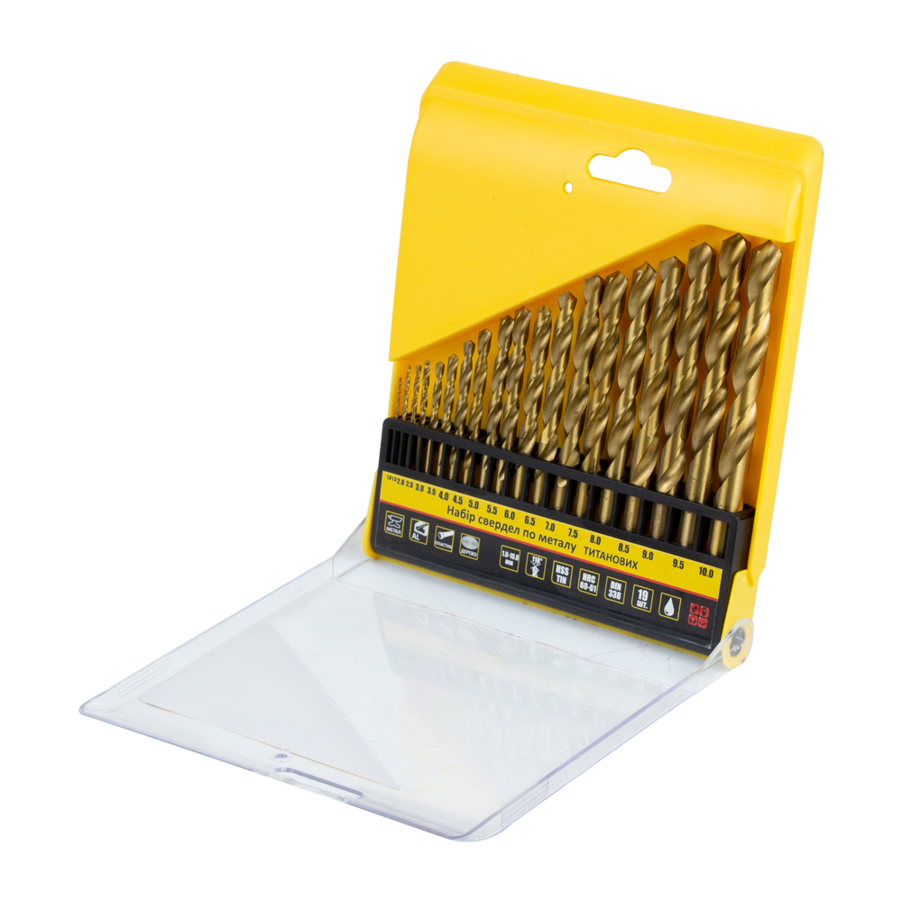 Набір свердел по металу HSS-TIN титанових 19 шт 1.0-10.0мм (пластиковий кейс) SIGMA (1193101)