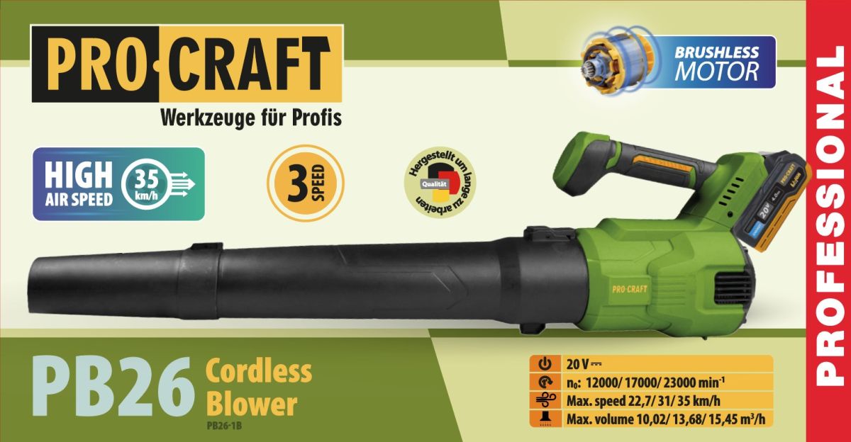 Акумуляторна повітродувка Procraft PB26 (1 АКБ та зп)