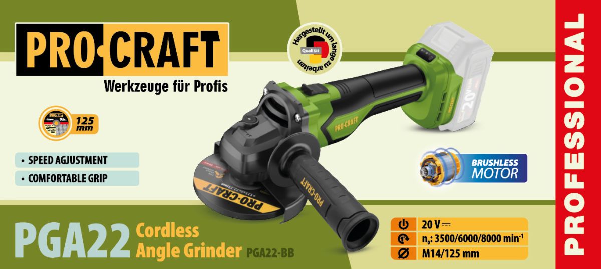 Акумуляторна болгарка Procraft PGA22 (без акб та зп)
