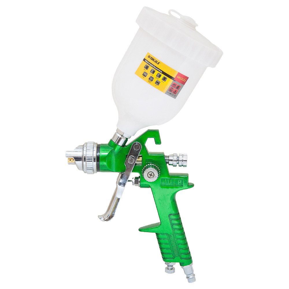 Фарборозпилювач HVLP Ø1.3+1.7мм 140-280л/хв 3бар в/б 600мл (пласт) зелений SIGMA (6812121)