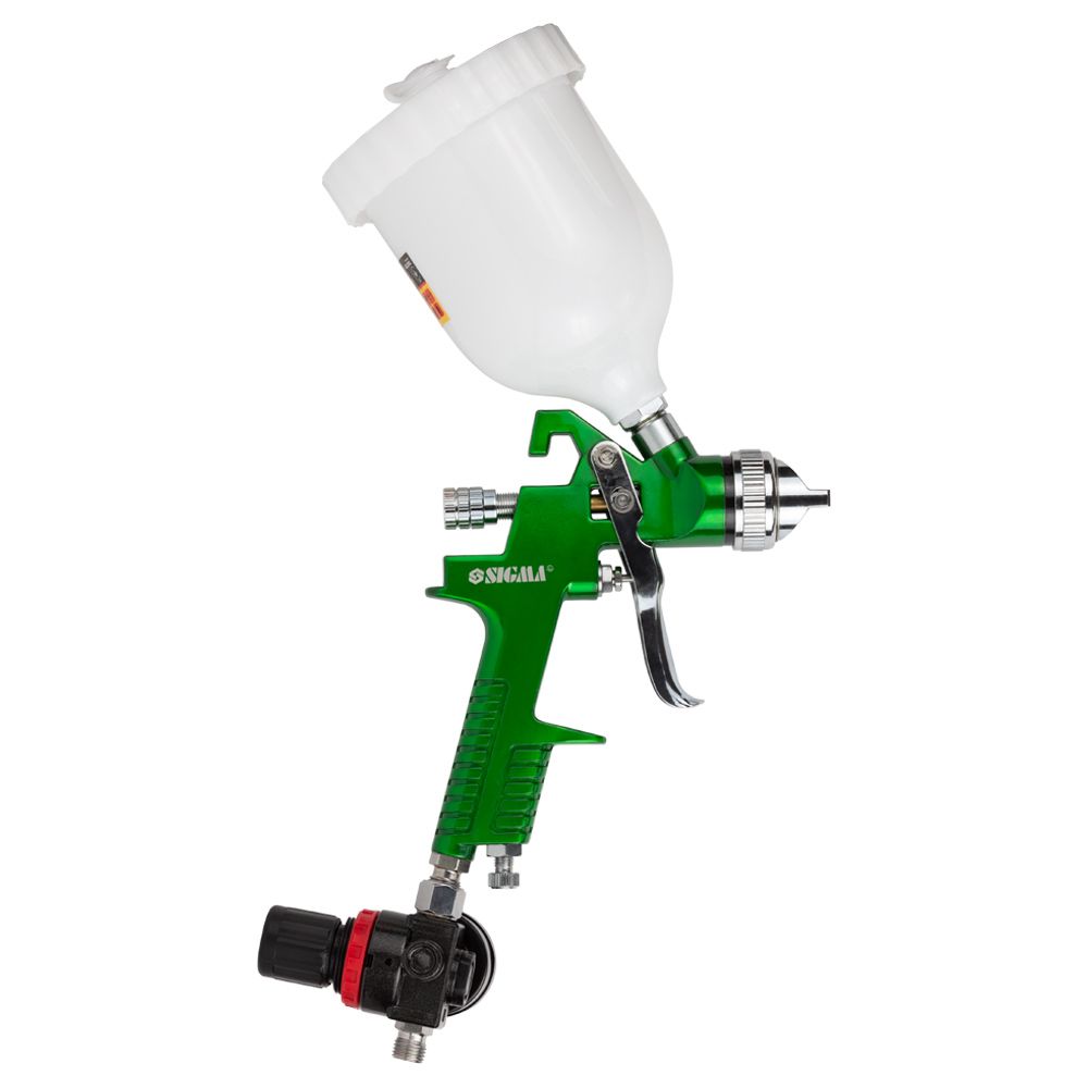 Фарборозпилювач HVLP Ø1.4мм 140-280л/хв 3бар в/б 600мл (пласт) + редуктор зелений SIGMA (6812081)