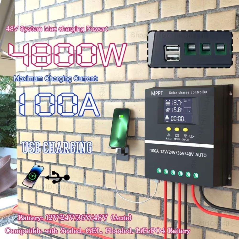 Сонячний контролер з гібридною зарядкою 4800W, 100 А