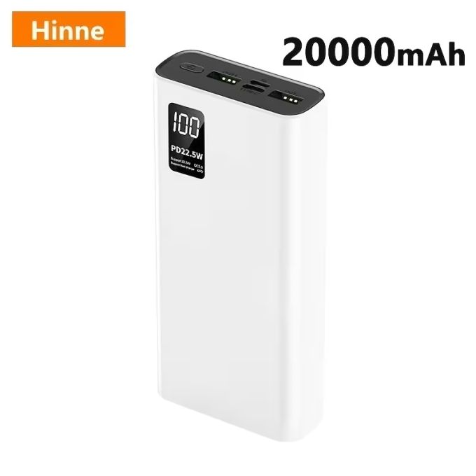 Повербанк 20000 мАч Power Bank Hinne с быстрой зарядкой QC USB 3.0, Type-C LED-дисплей