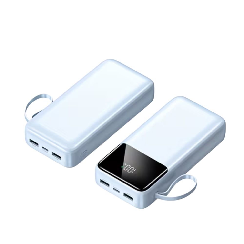 Power Bank з LED-дисплеєм, подвійним виходом, вбудованим шнурком, 20000 мАг (синій)