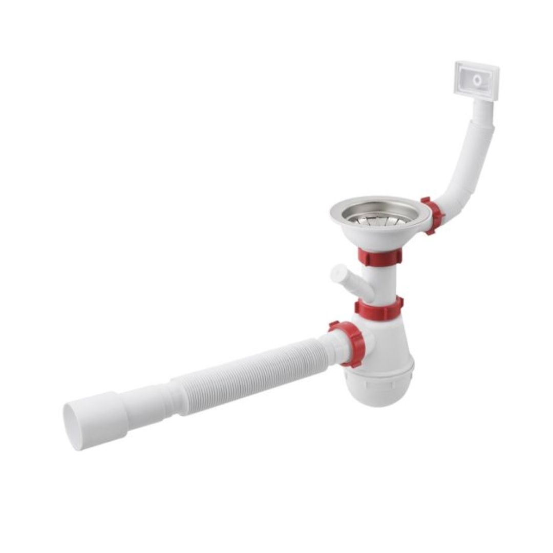 Сифон 3 1/2*40 з відводом для ПМ з круглим гнучким переливом  та гнучкою труб 40*40/50