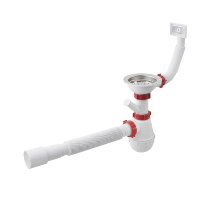 Сифон 3 1/2*40 з відводом для ПМ з круглим гнучким переливом  та гнучкою труб 40*40/50
