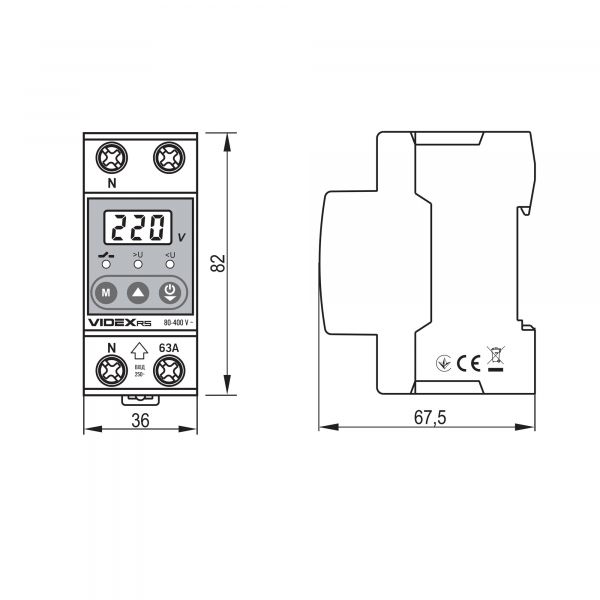 Реле контролю напруги VIDEX RESIST 145-300В 63А
