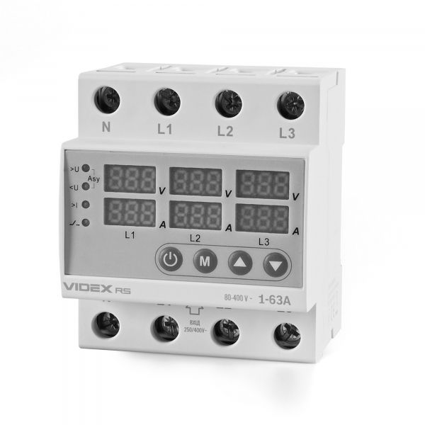 Трифазне реле контролю напруги та струму VIDEX RESIST 145-300В 1-63А
