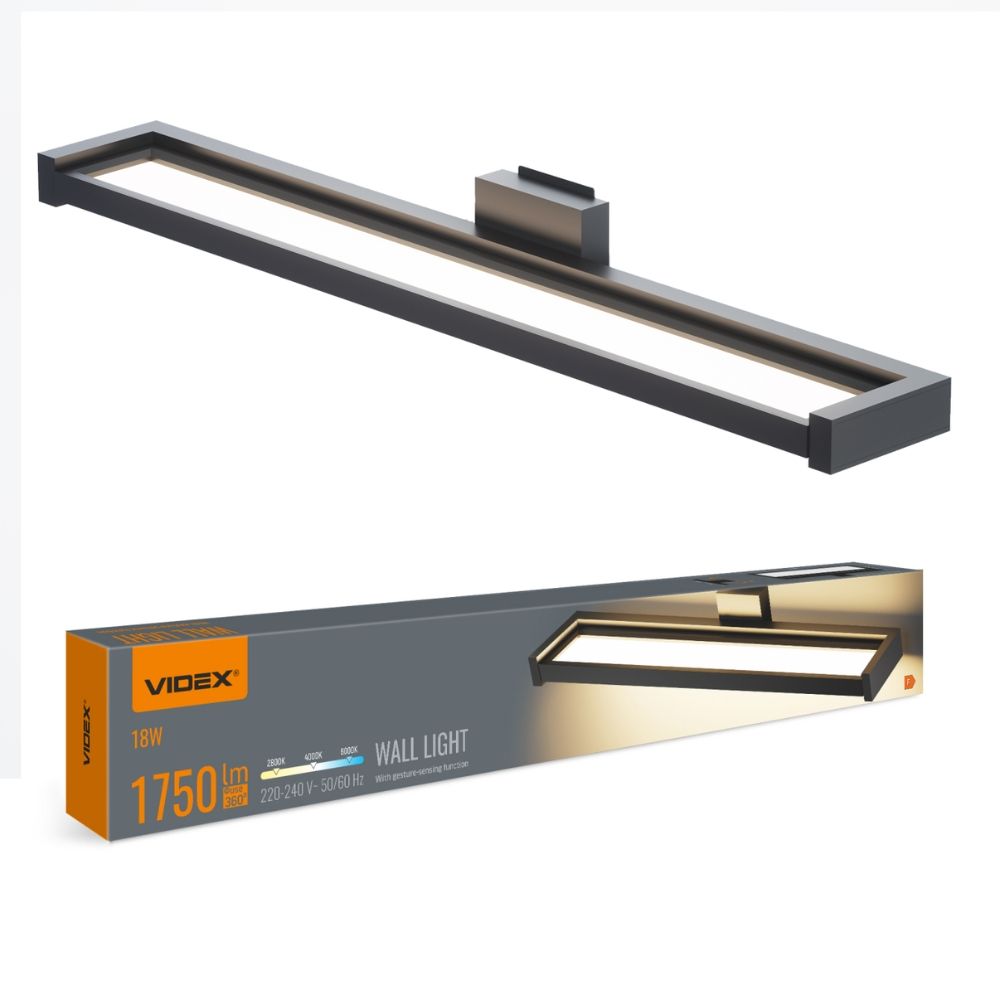 LED світильник настінний з сенсором VIDEX WL02 18W 2800K-4000K-6000K Чорний
