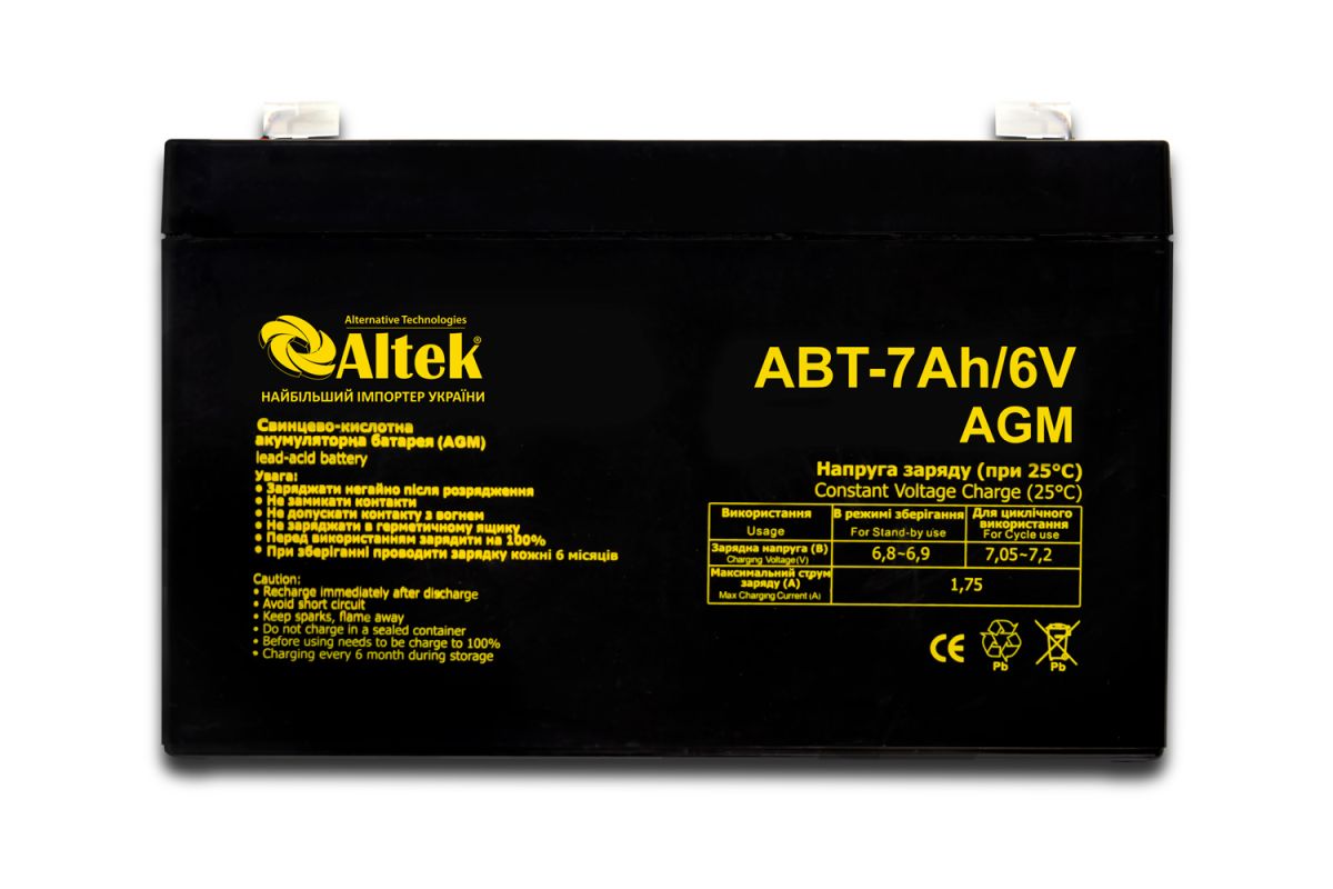 Акумулятор ALTEK ABT 7Ah 6V AGM
