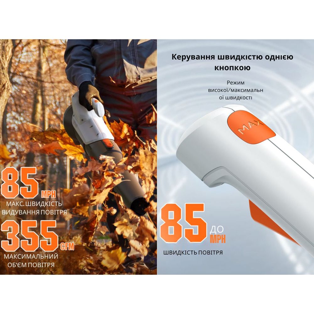 Акумуляторна повітродувка садова Litheli, живлення від павербанку (УМБ Litheli Power Bank 10000 mAh,