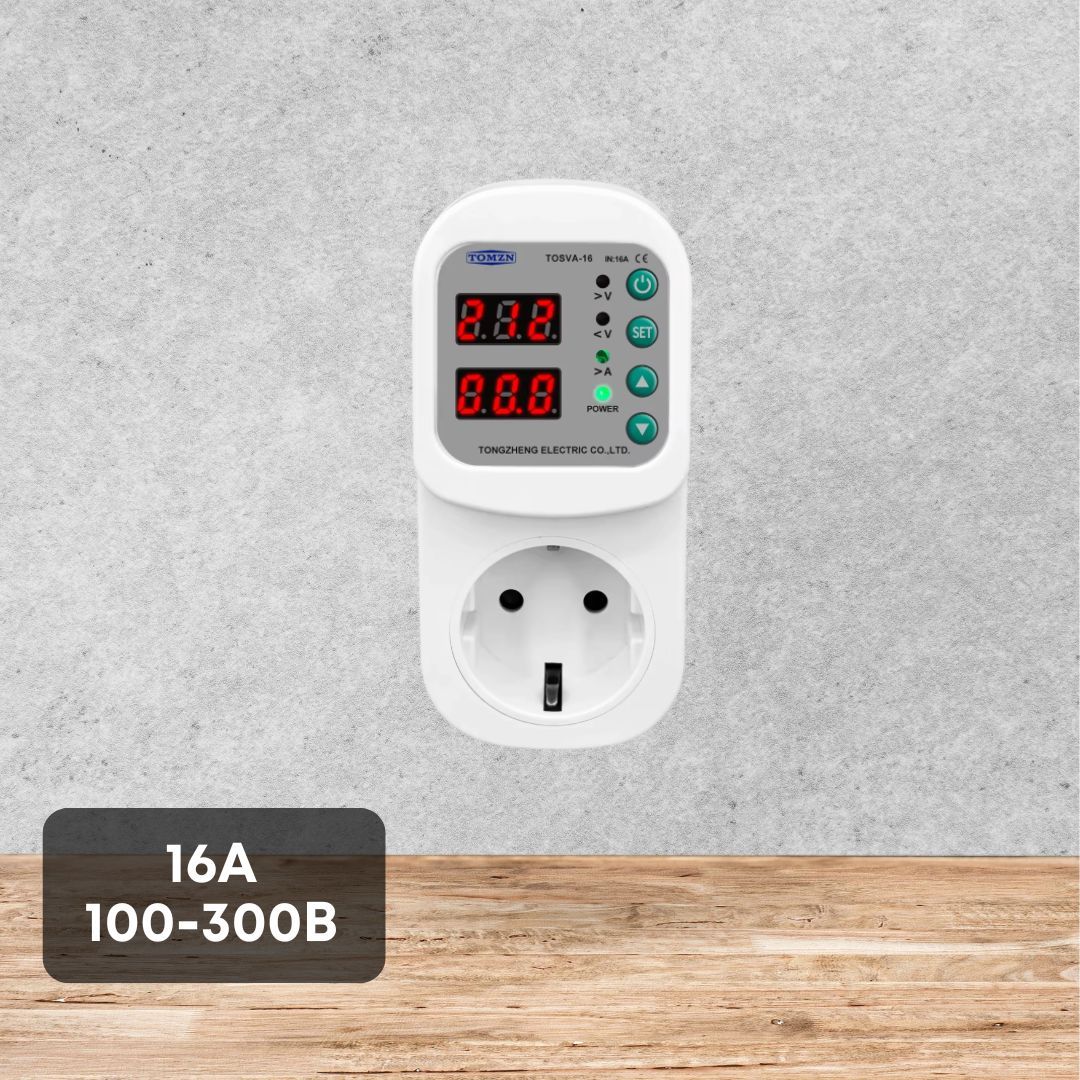 Реле захисне розеткове TOMZN 16A TOSVA-16 100V-300V відсікач напруги регульований з дисплеєм