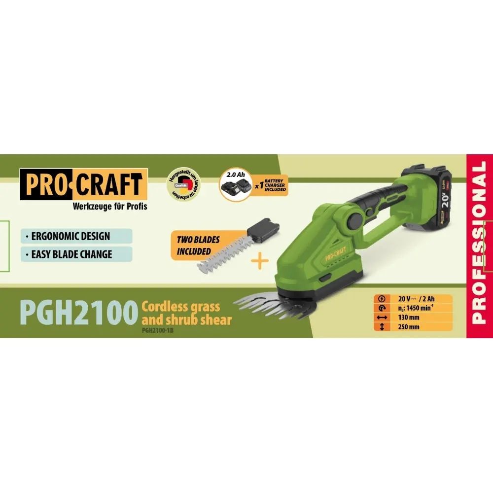 Підрізувач трави та кущоріз акумуляторний Procraft PGH2100 (1 акб)