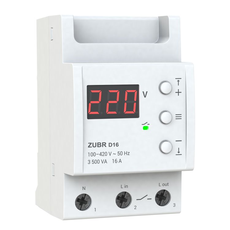Реле напруги ZUBR D16 однофазне на DIN-рейку 16А