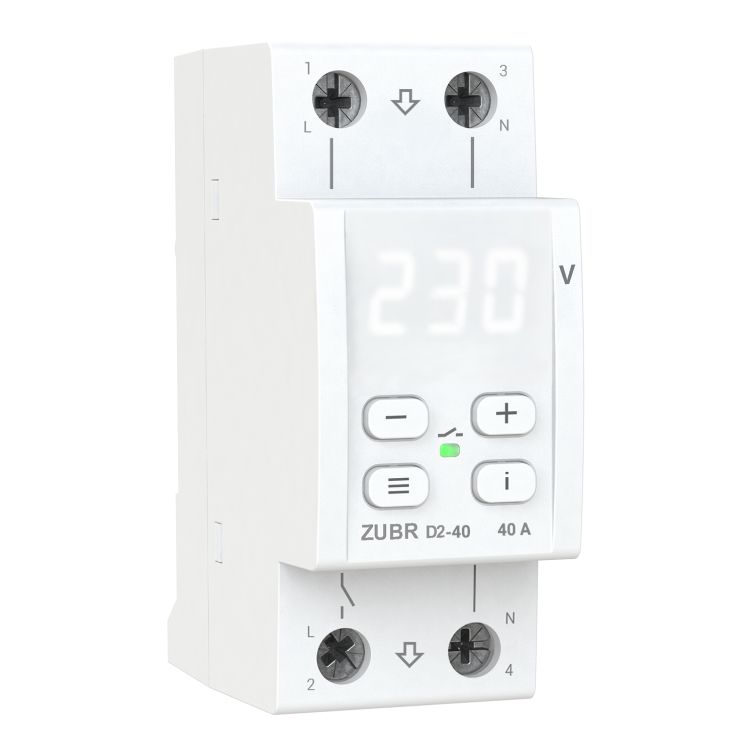 Реле напруги ZUBR D2-40 однофазне на DIN-рейку 40А (з термозахистом)