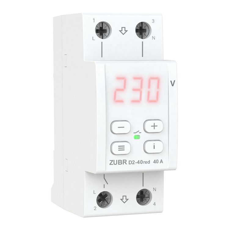Реле напруги ZUBR D2-40 однофазне на DIN-рейку 40А (з термозахистом) red