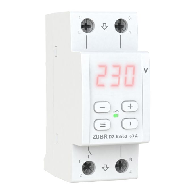 Реле напряжения ZUBR D2-63 с термозащитой red