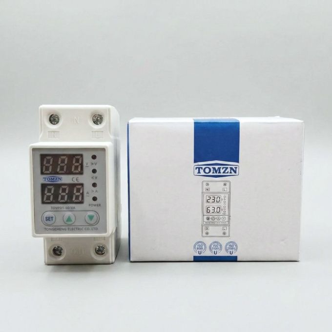 Реле контролю напруги та струму 60А 230В на DIN-рейку з регулюванням та дисплеєм VA-Protector