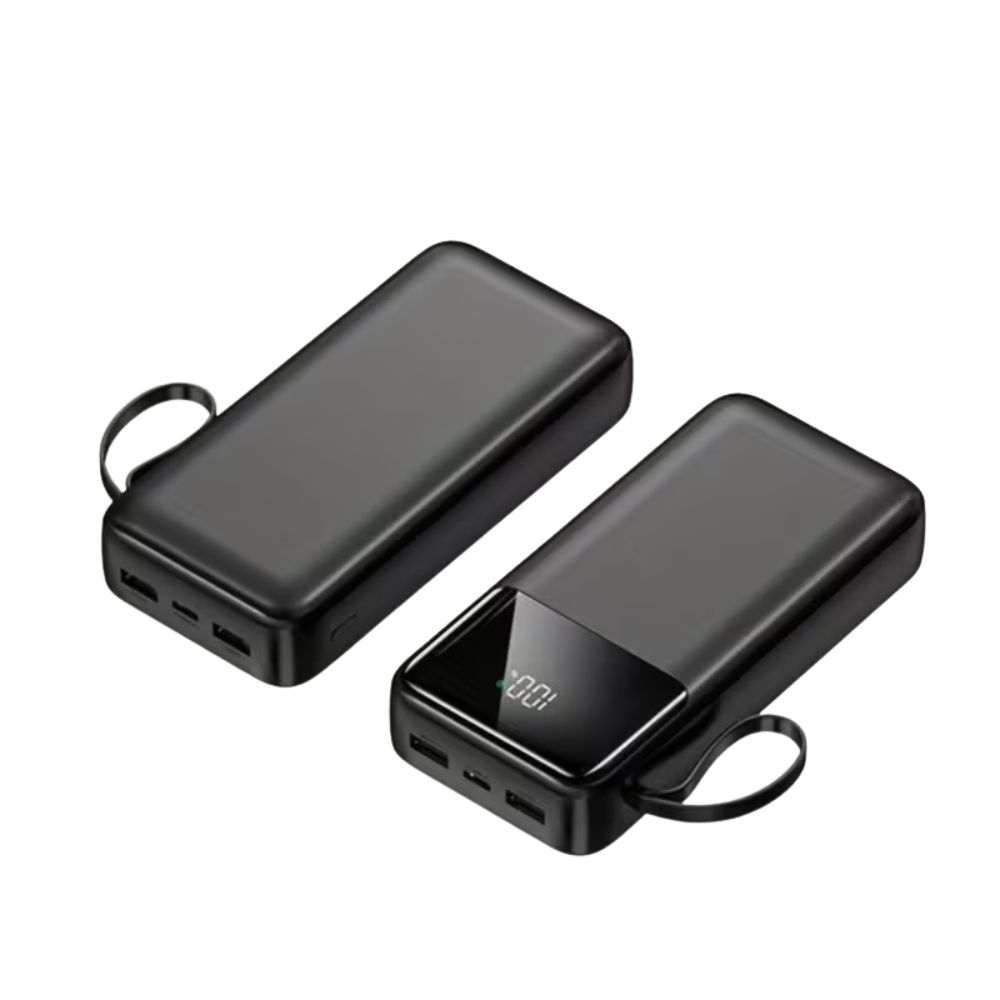 20000 мАч Power Bank з LED-дисплеєм, подвійним виходом, вбудованим шнурком, чорний