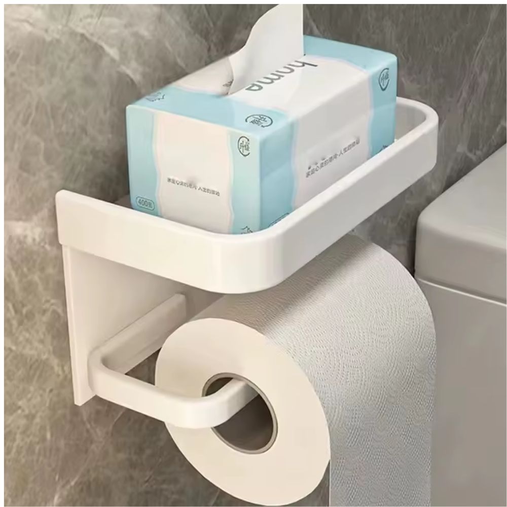 Тримач туалетного паперу з полкою для ванної кімнати колір білий
