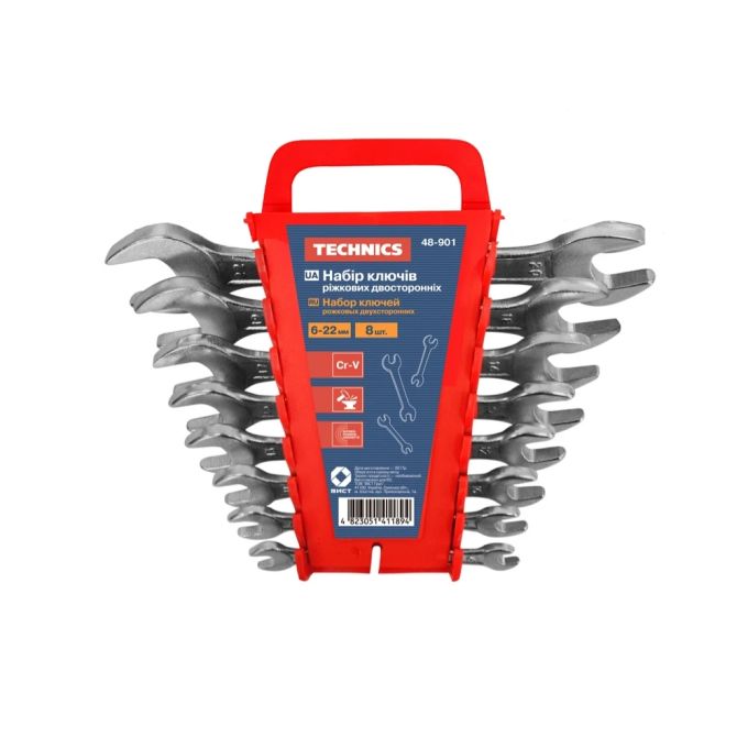 Набір ключів ріжкових двосторонніх, Cr-V, 8 шт. (6-22 мм) Technics