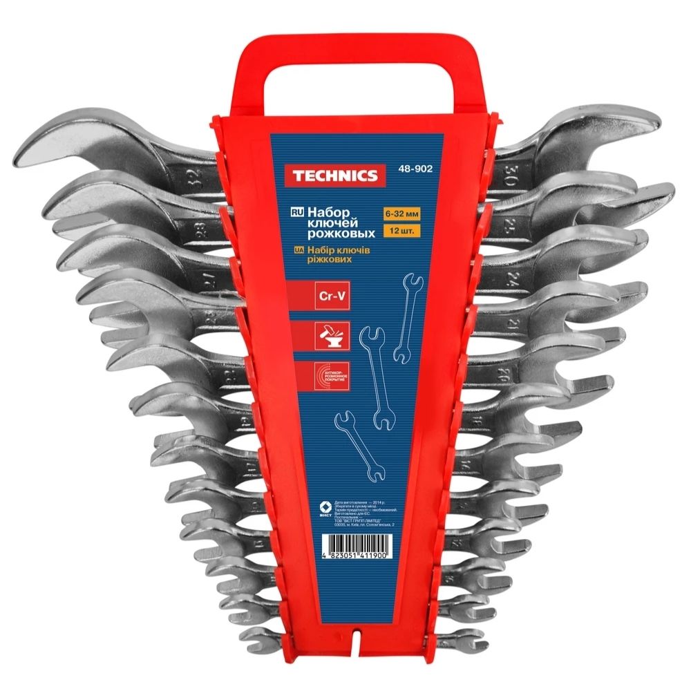 Набір ключів ріжкових двосторонніх, Cr-V, 12 шт. (6–32 мм) Technics