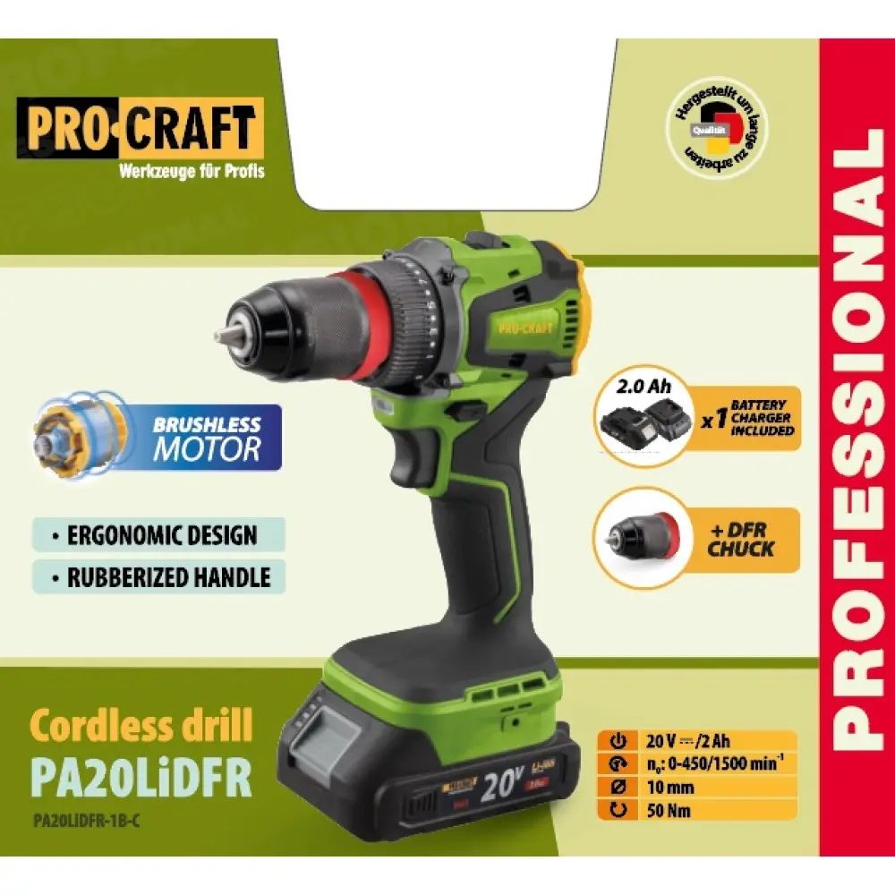 Шуруповерт Procraft PA20Li DFR (з 1 акб та зп)