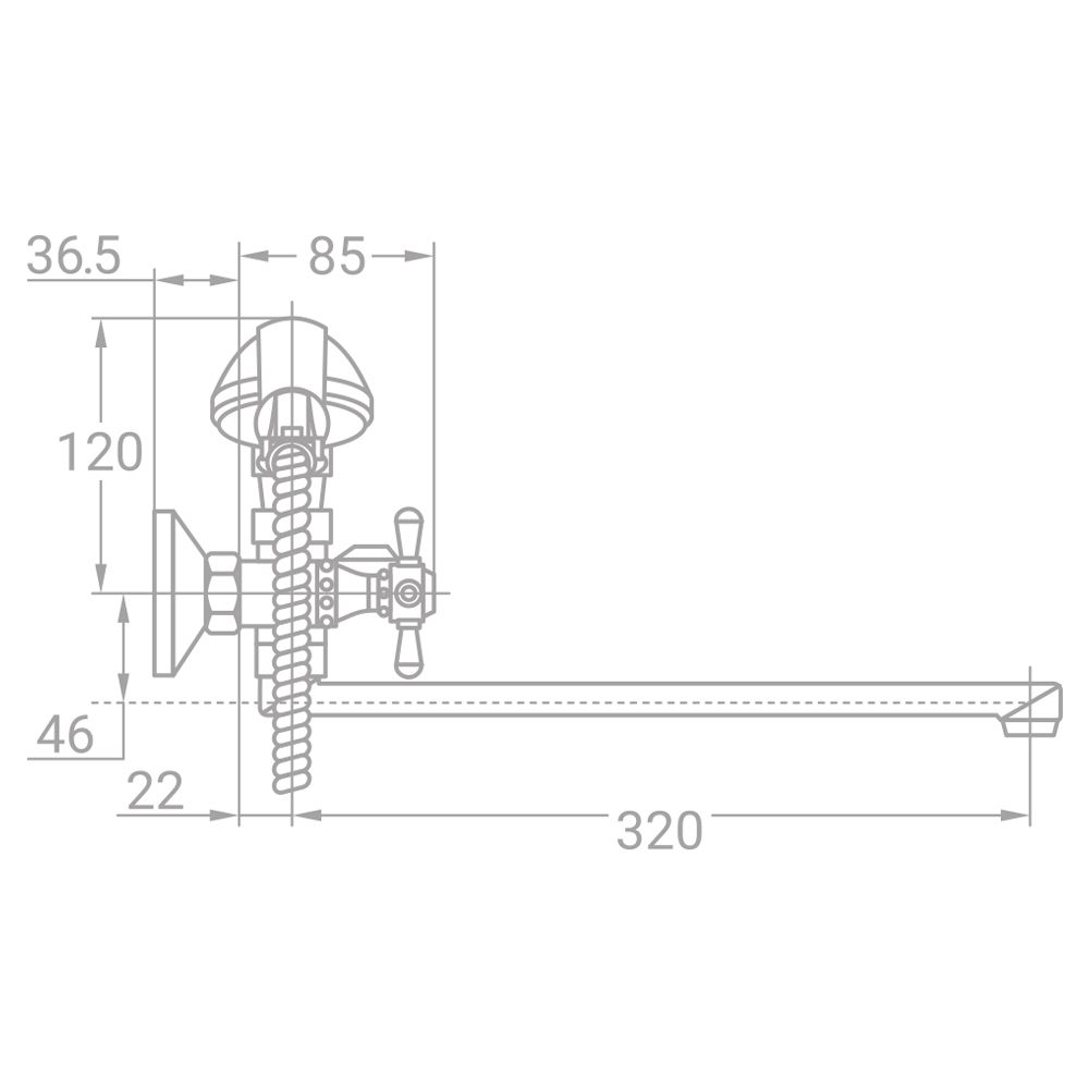 Змішувач VN 1/2" для ванни гусак прямий 350мм дивертор вбудований картріджний TAU VN-2C260C (9885210