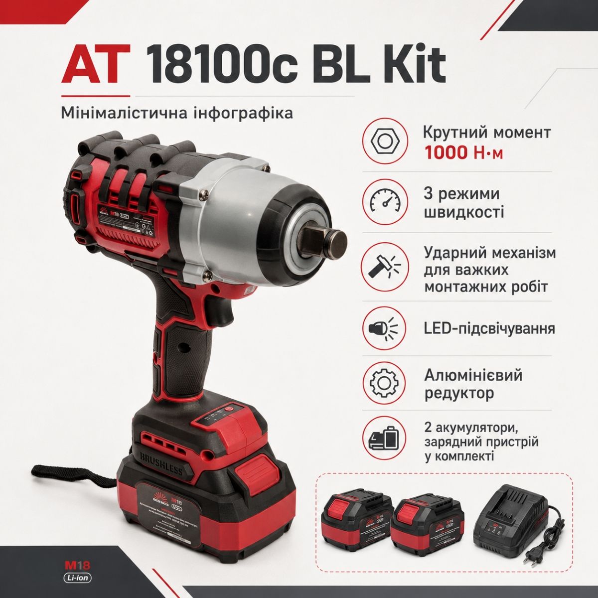 Гайковерт акумуляторний Vitals Master AT 18100c BL Kit