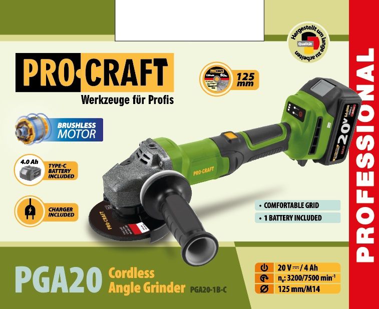 Акумуляторна болгарка Procraft PGA20 (1 акб Type-C)