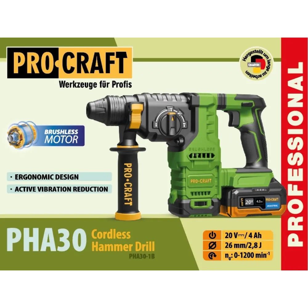 Акумуляторний перфоратор Procraft PHA30 (1 акб)