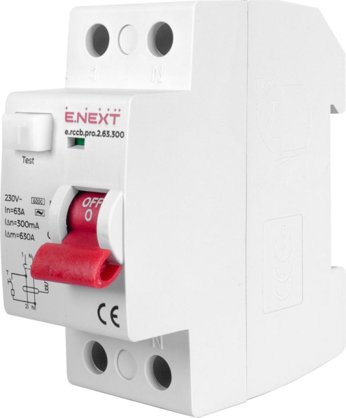 Выключатель дифференциального тока e.rccb.pro.2.63.300, 2р, 63А, 300мА